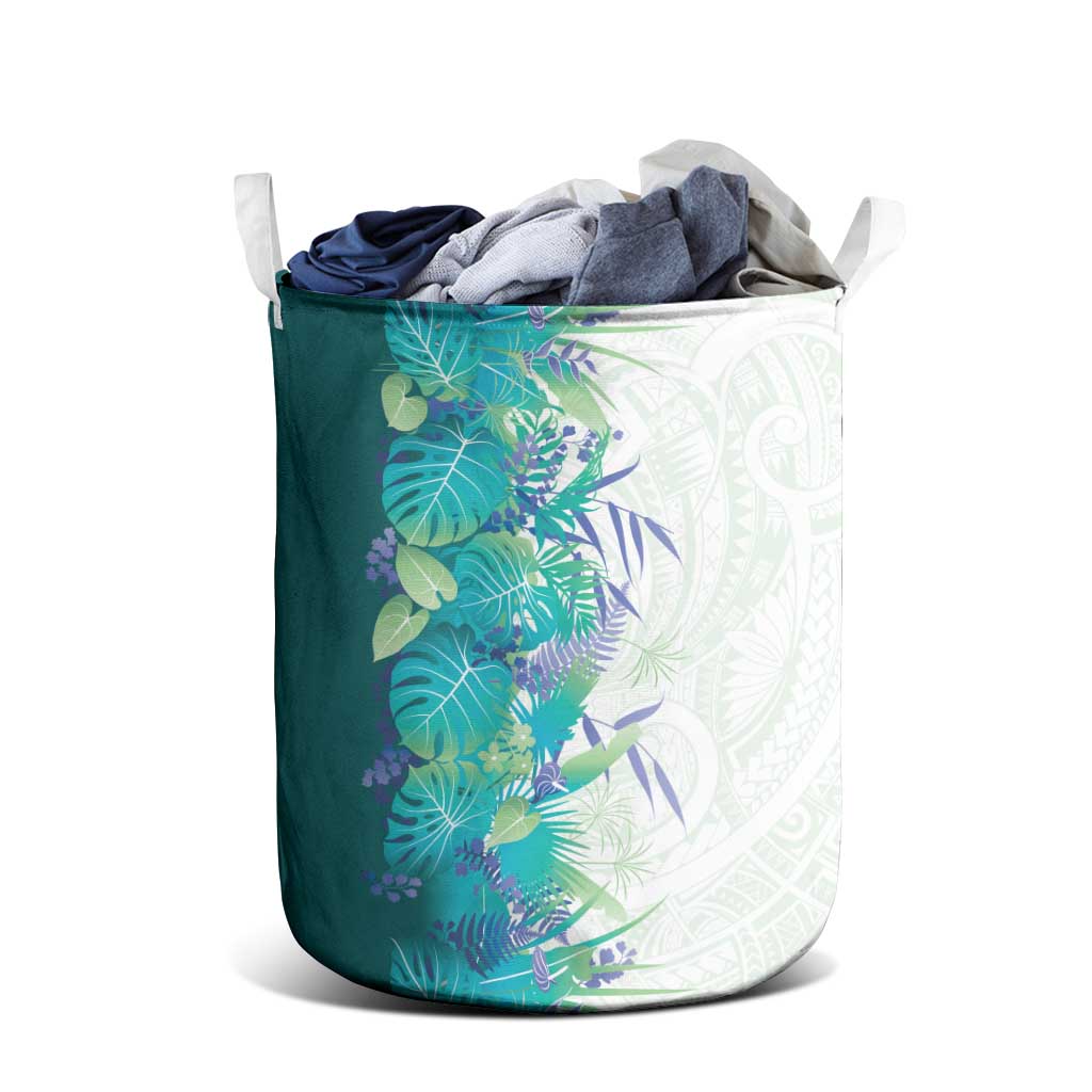 Hawaii Tropical Plant Teal Laundry Basket Vibrant Polynesian Pattern