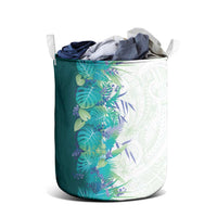 Hawaii Tropical Plant Teal Laundry Basket Vibrant Polynesian Pattern