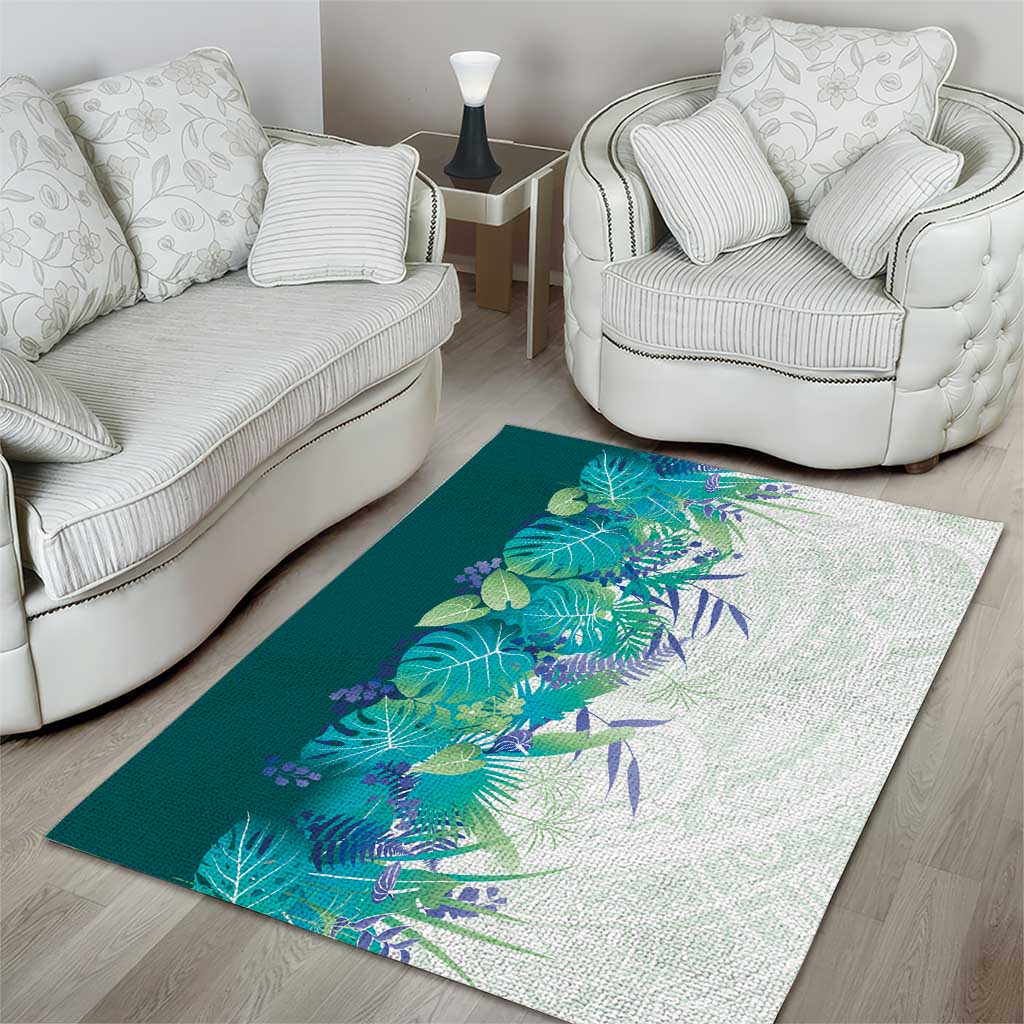 Hawaii Tropical Plant Teal Area Rug Vibrant Polynesian Pattern LT01 - Polynesian Pride