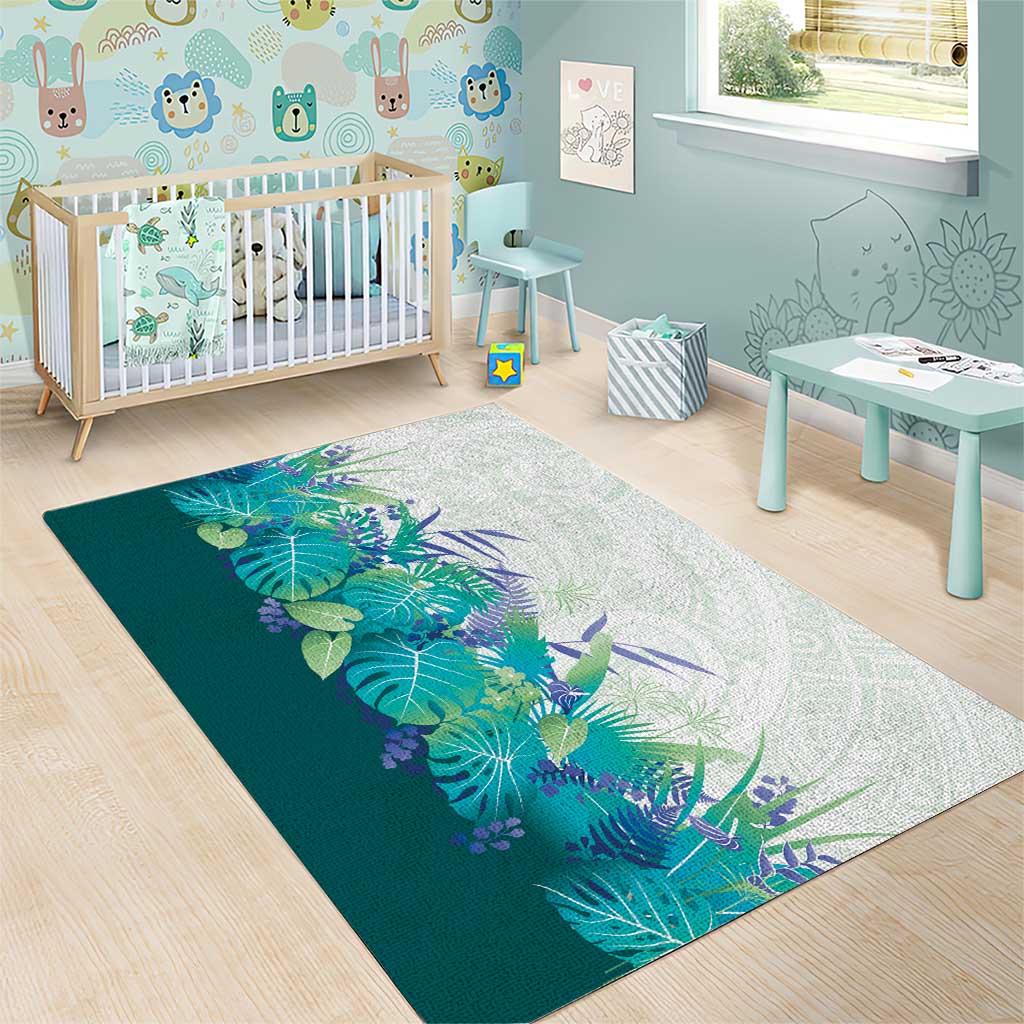 Hawaii Tropical Plant Teal Area Rug Vibrant Polynesian Pattern LT01 - Polynesian Pride