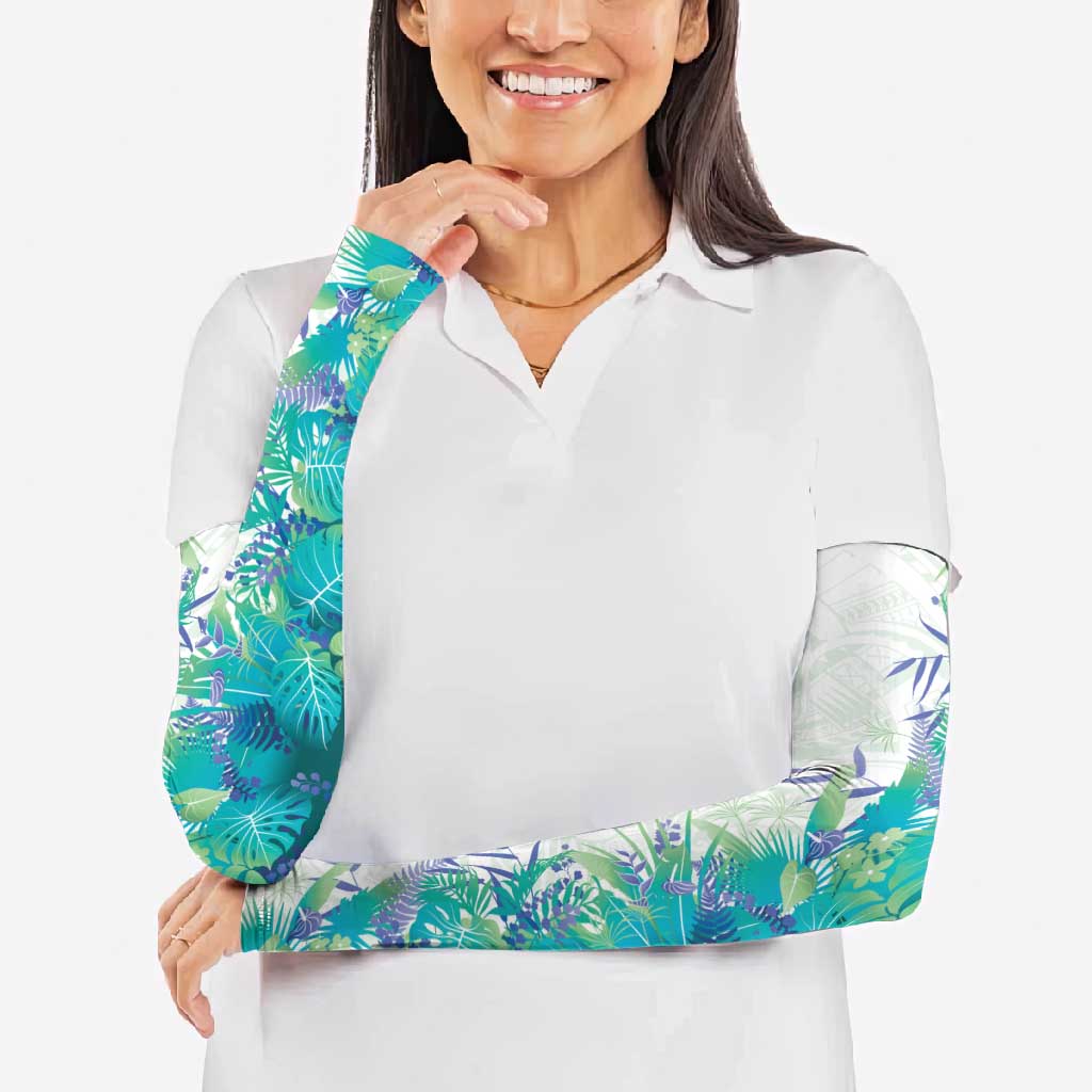 Hawaii Tropical Plant Teal Arm Sleeves Vibrant Polynesian Pattern LT01 - Polynesian Pride