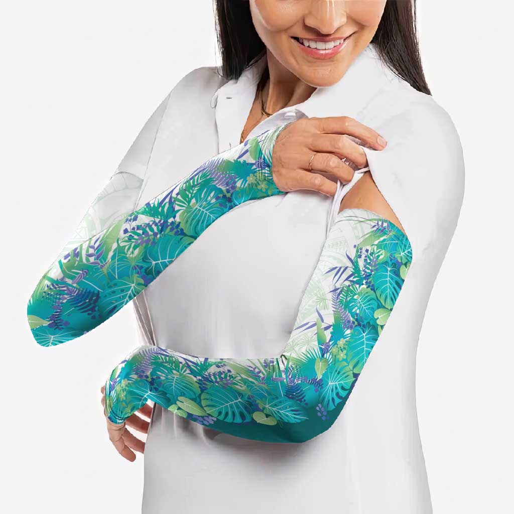 Hawaii Tropical Plant Teal Arm Sleeves Vibrant Polynesian Pattern LT01 - Polynesian Pride