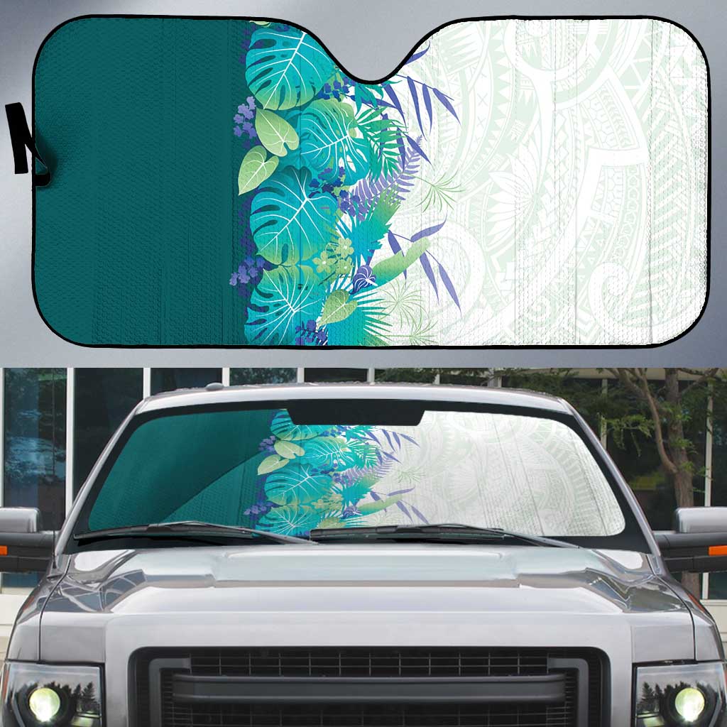 Hawaii Tropical Plant Teal Auto Sun Shade Vibrant Polynesian Pattern LT01 Teal - Polynesian Pride