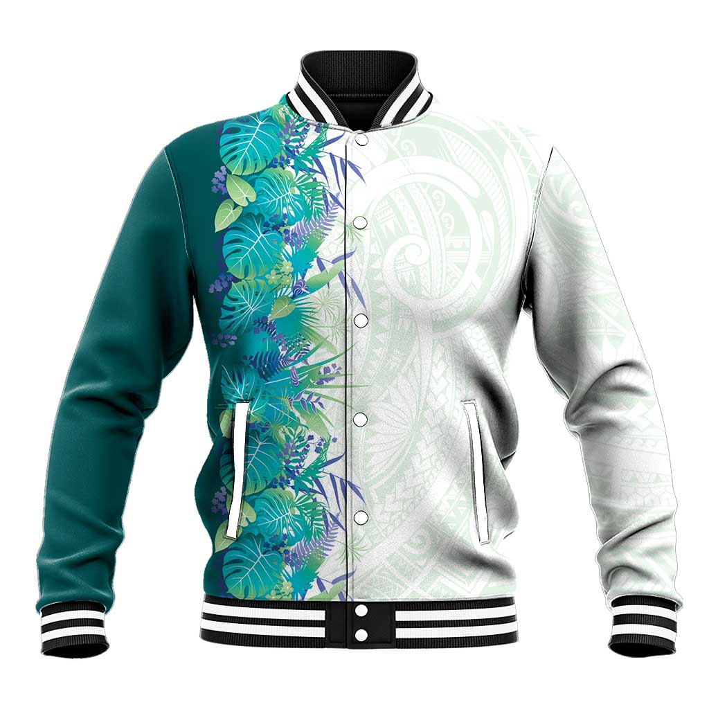 Hawaii Tropical Plant Teal Baseball Jacket Vibrant Polynesian Pattern LT01 Unisex Teal - Polynesian Pride