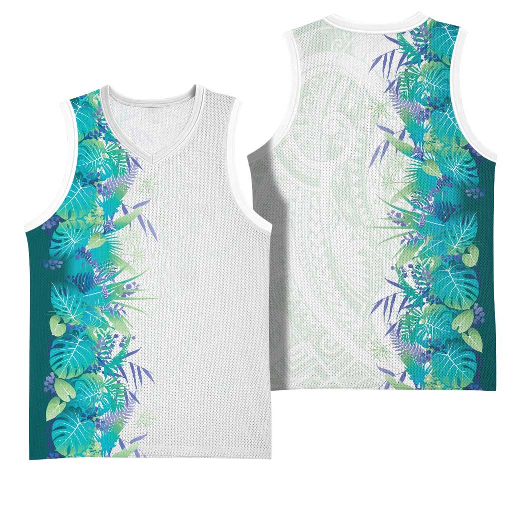 Hawaii Tropical Plant Teal Basketball Jersey Vibrant Polynesian Pattern LT01 - Polynesian Pride
