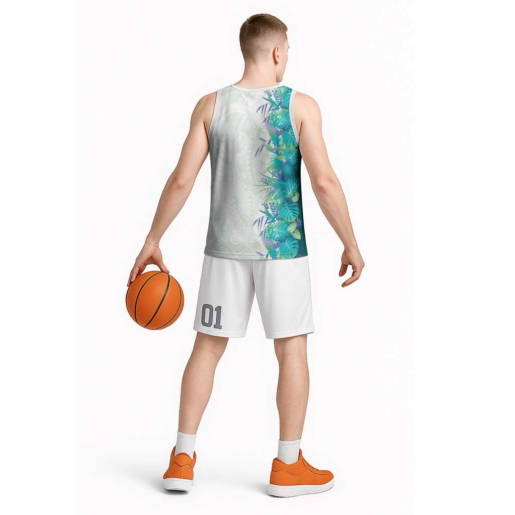 Hawaii Tropical Plant Teal Basketball Jersey Vibrant Polynesian Pattern LT01 - Polynesian Pride