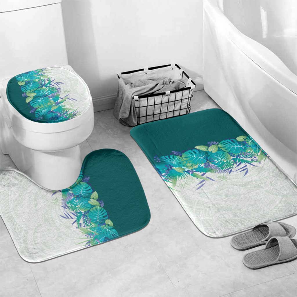 Hawaii Tropical Plant Teal Bathroom Set Vibrant Polynesian Pattern LT01 Mat Set Only (3 pcs) One Size Teal - Polynesian Pride