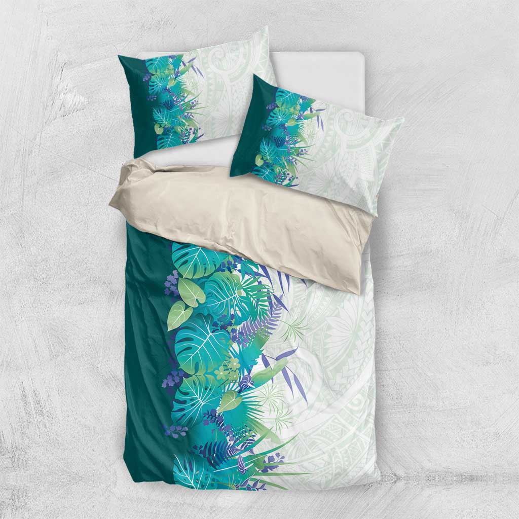 Hawaii Tropical Plant Teal Bedding Set Vibrant Polynesian Pattern LT01 US Twin 172cm x 218cm Teal - Polynesian Pride