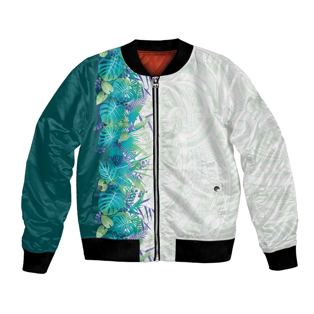 Hawaii Tropical Plant Teal Bomber Jacket Vibrant Polynesian Pattern LT01 Unisex Teal - Polynesian Pride