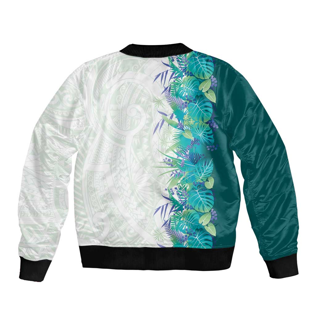 Hawaii Tropical Plant Teal Bomber Jacket Vibrant Polynesian Pattern LT01 - Polynesian Pride