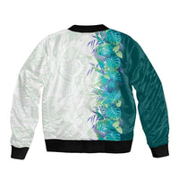 Hawaii Tropical Plant Teal Bomber Jacket Vibrant Polynesian Pattern LT01 - Polynesian Pride