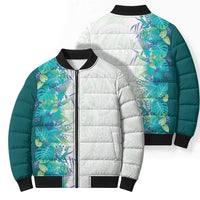 Hawaii Tropical Plant Teal Bomber Puffer Jacket Vibrant Polynesian Pattern LT01 - Polynesian Pride