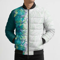 Hawaii Tropical Plant Teal Bomber Puffer Jacket Vibrant Polynesian Pattern LT01 - Polynesian Pride