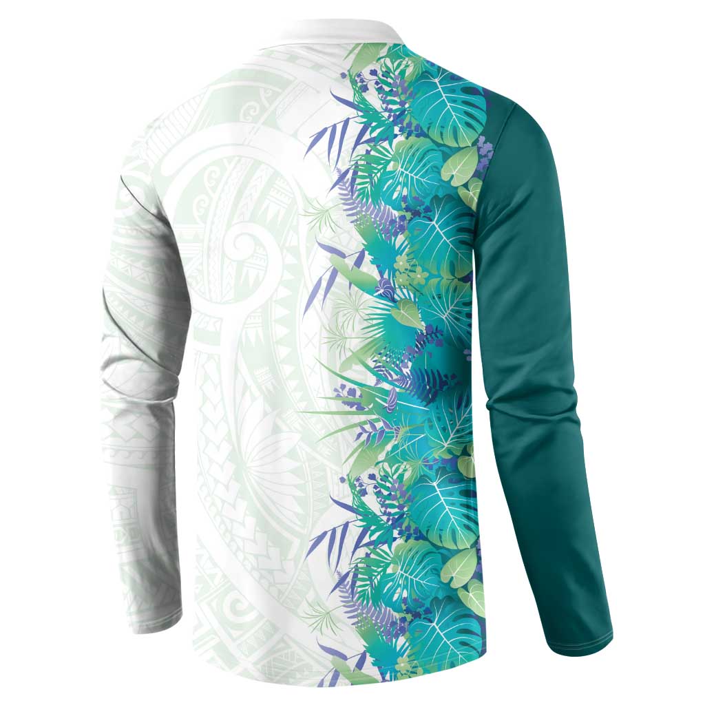 Hawaii Tropical Plant Teal Button Sweatshirt Vibrant Polynesian Pattern LT01 - Polynesian Pride