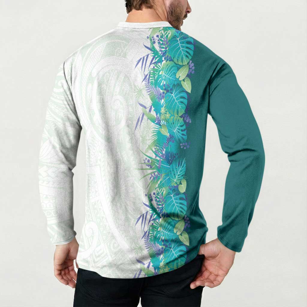 Hawaii Tropical Plant Teal Button Sweatshirt Vibrant Polynesian Pattern LT01 - Polynesian Pride