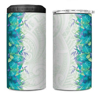 Hawaii Tropical Plant Teal 4 in 1 Can Cooler Tumbler Vibrant Polynesian Pattern