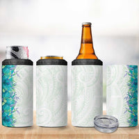 Hawaii Tropical Plant Teal 4 in 1 Can Cooler Tumbler Vibrant Polynesian Pattern