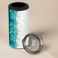 Hawaii Tropical Plant Teal 4 in 1 Can Cooler Tumbler Vibrant Polynesian Pattern