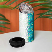 Hawaii Tropical Plant Teal 4 in 1 Can Cooler Tumbler Vibrant Polynesian Pattern