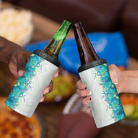 Hawaii Tropical Plant Teal 4 in 1 Can Cooler Tumbler Vibrant Polynesian Pattern
