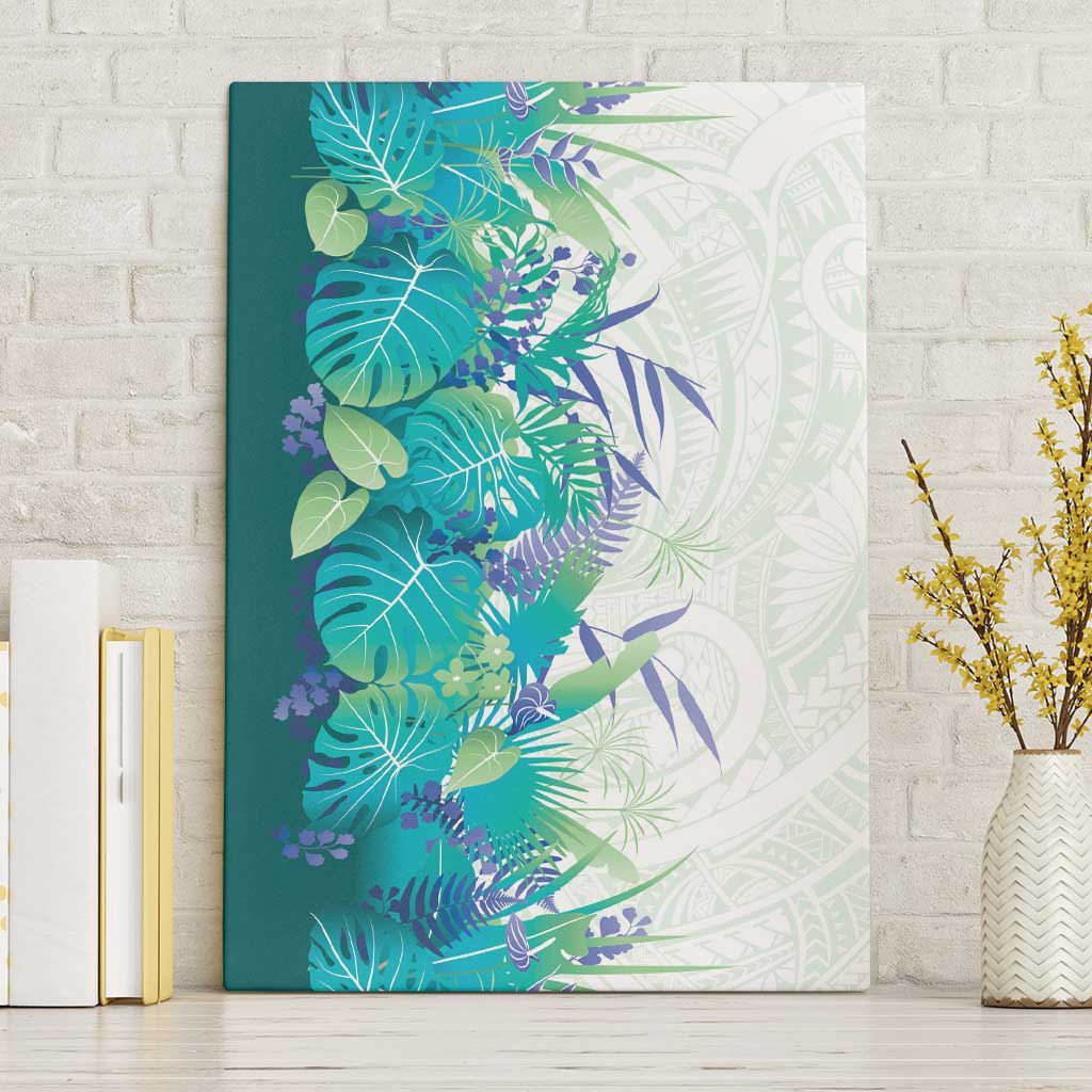 Hawaii Tropical Plant Teal Canvas Wall Art Vibrant Polynesian Pattern