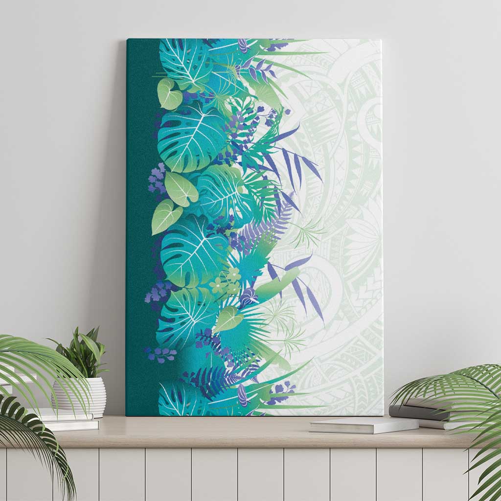 Hawaii Tropical Plant Teal Canvas Wall Art Vibrant Polynesian Pattern