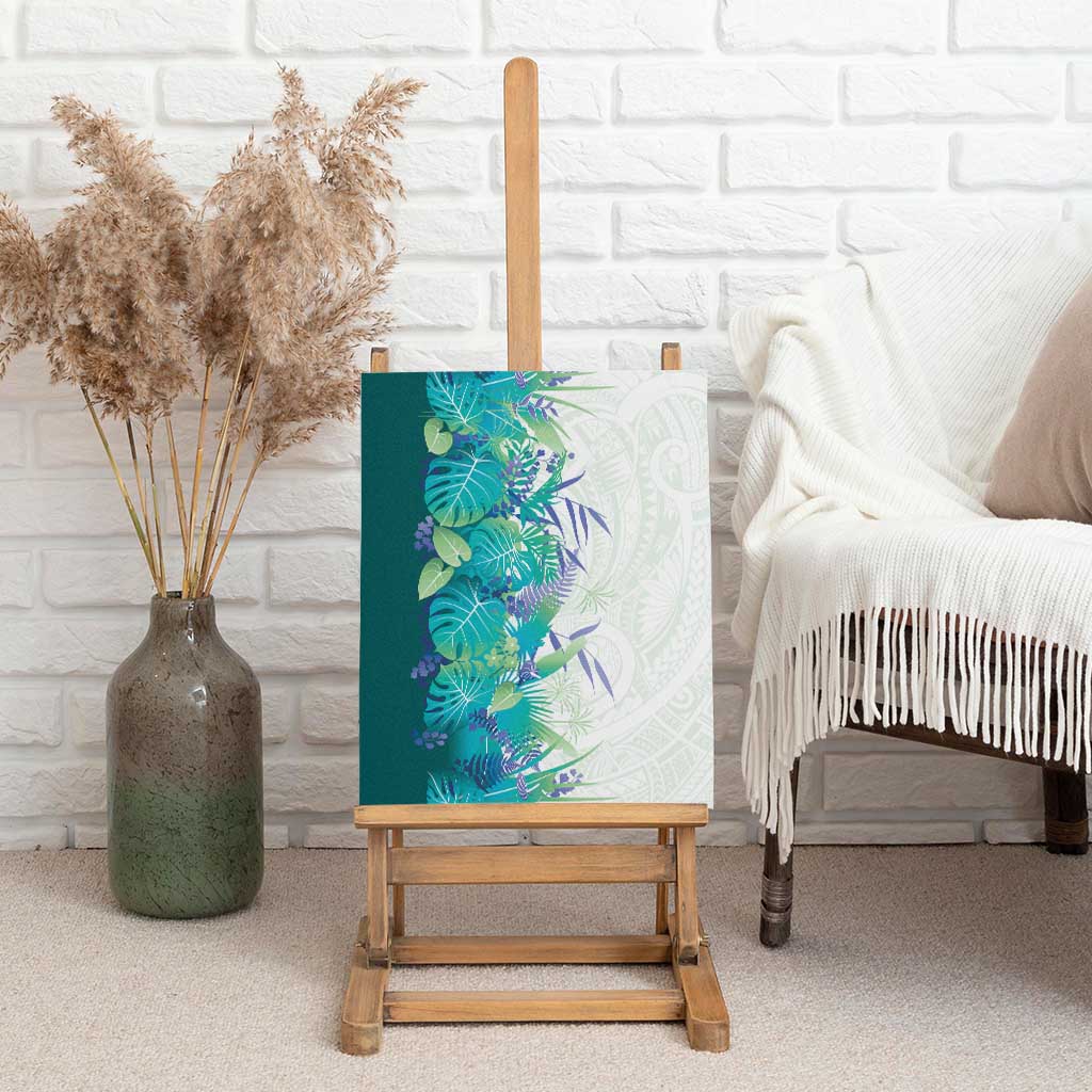 Hawaii Tropical Plant Teal Canvas Wall Art Vibrant Polynesian Pattern