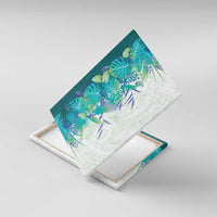 Hawaii Tropical Plant Teal Canvas Wall Art Vibrant Polynesian Pattern