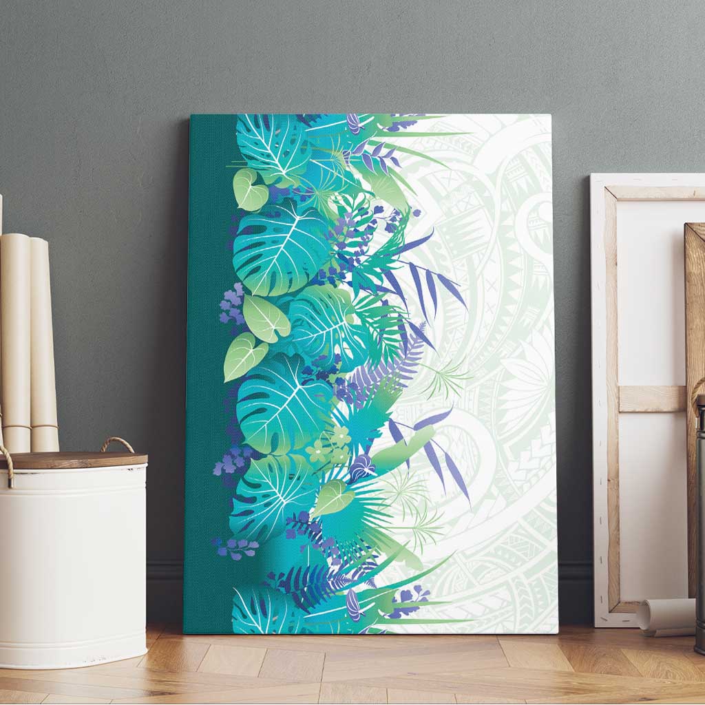 Hawaii Tropical Plant Teal Canvas Wall Art Vibrant Polynesian Pattern
