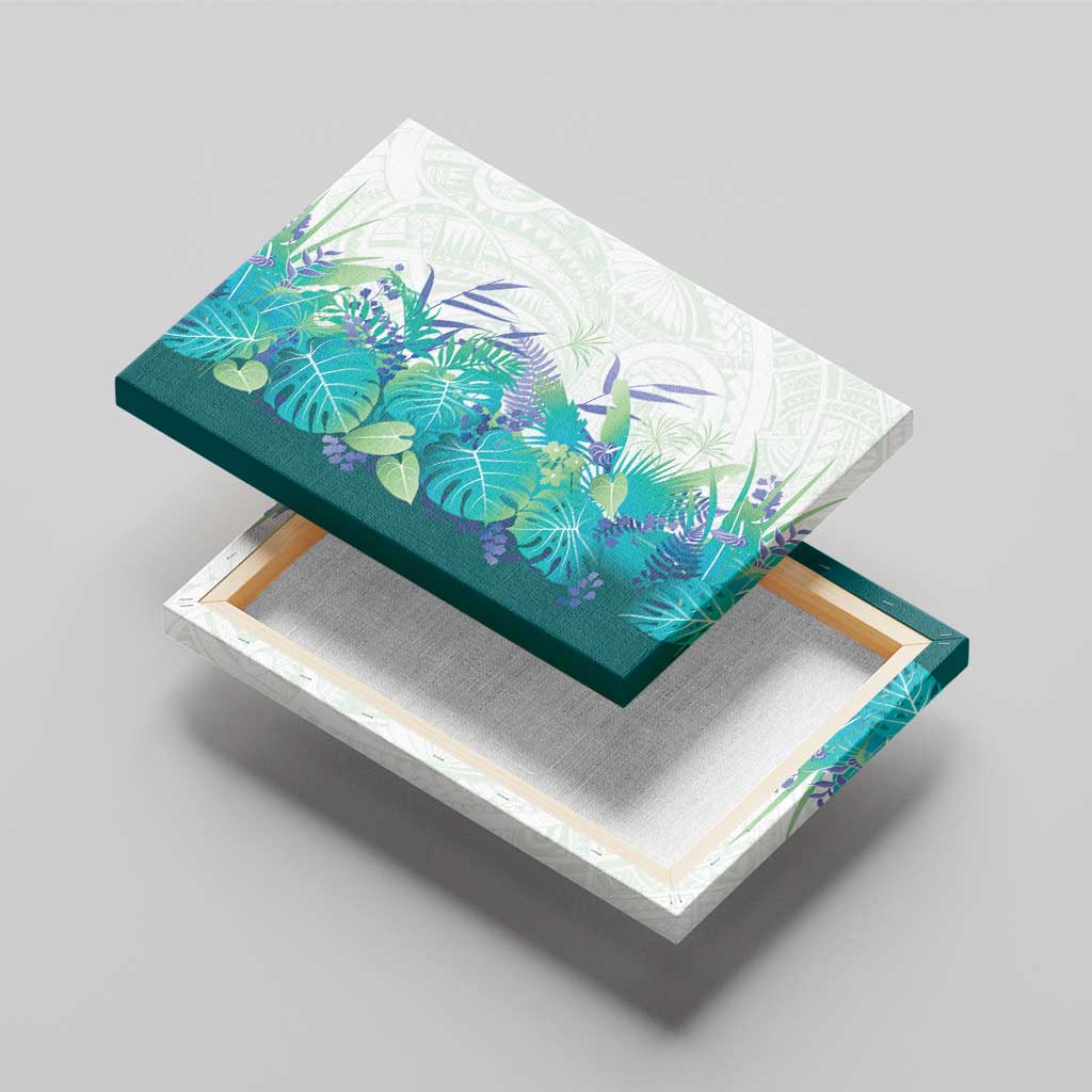 Hawaii Tropical Plant Teal Canvas Wall Art Vibrant Polynesian Pattern