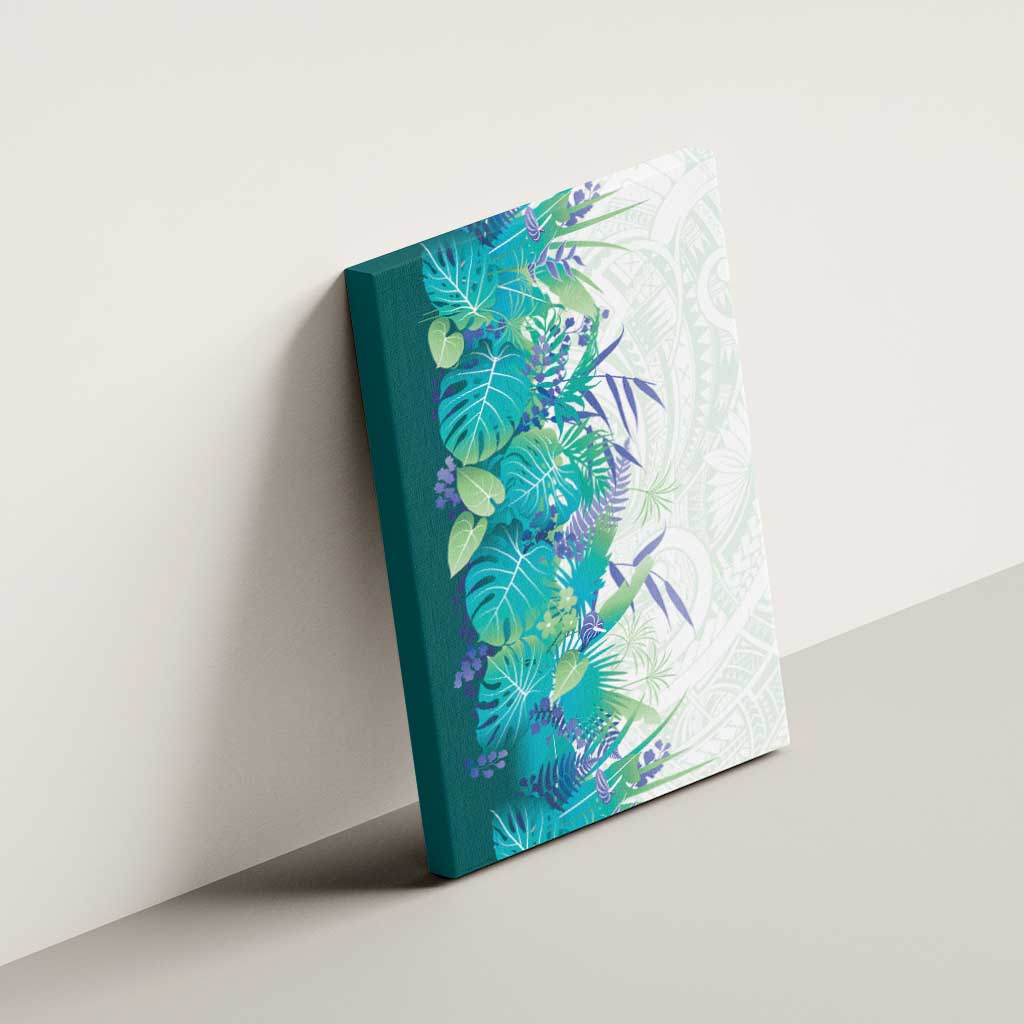Hawaii Tropical Plant Teal Canvas Wall Art Vibrant Polynesian Pattern