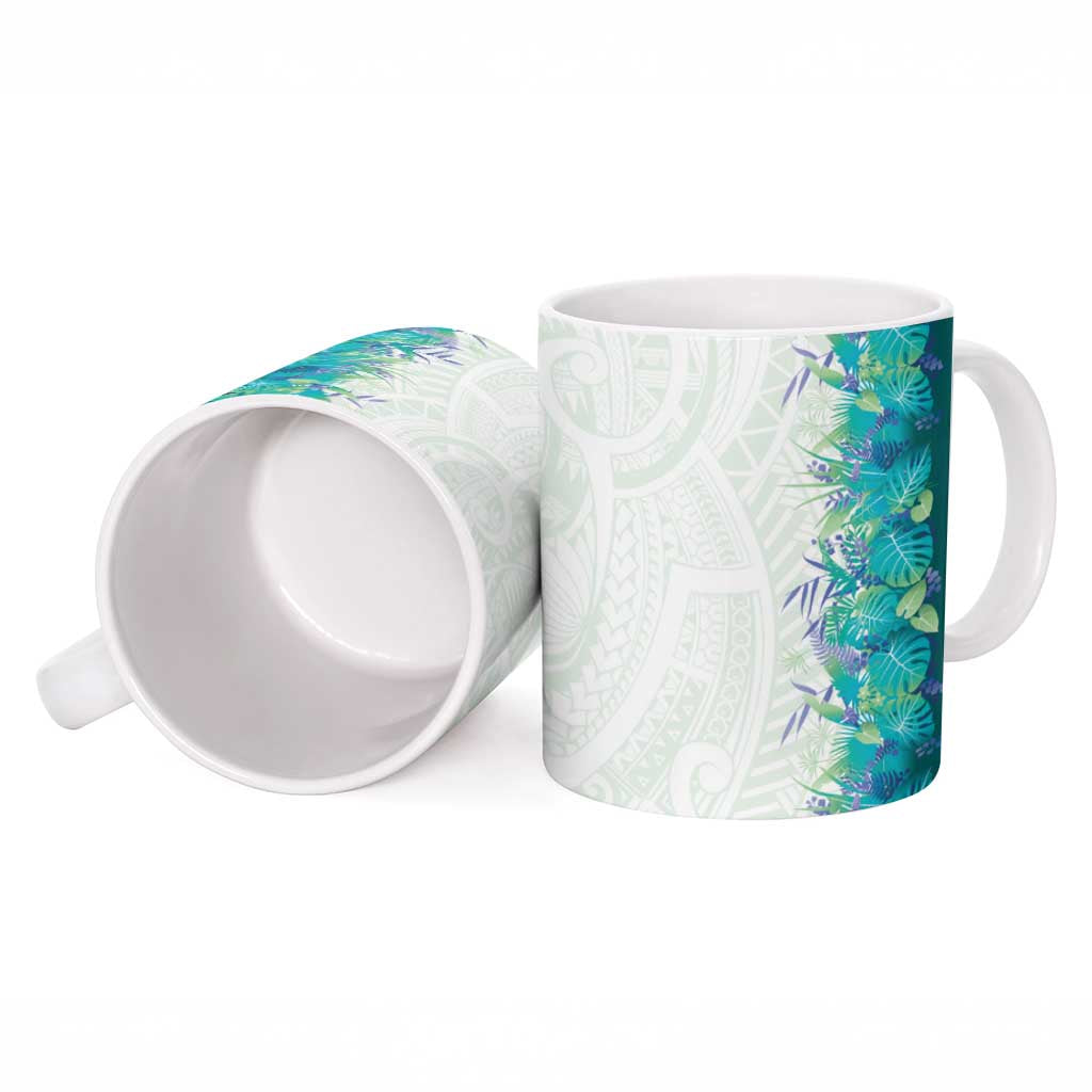 Hawaii Tropical Plant Teal Ceramic Mug Vibrant Polynesian Pattern LT01 - Polynesian Pride
