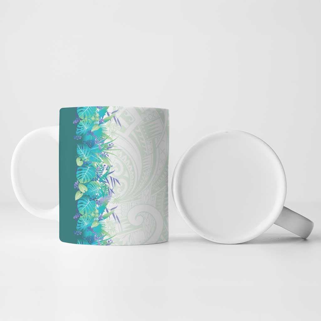 Hawaii Tropical Plant Teal Ceramic Mug Vibrant Polynesian Pattern LT01 - Polynesian Pride