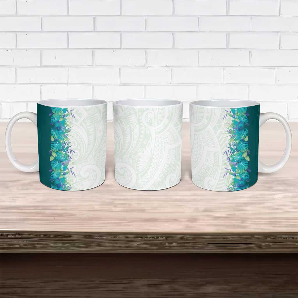 Hawaii Tropical Plant Teal Ceramic Mug Vibrant Polynesian Pattern LT01 - Polynesian Pride