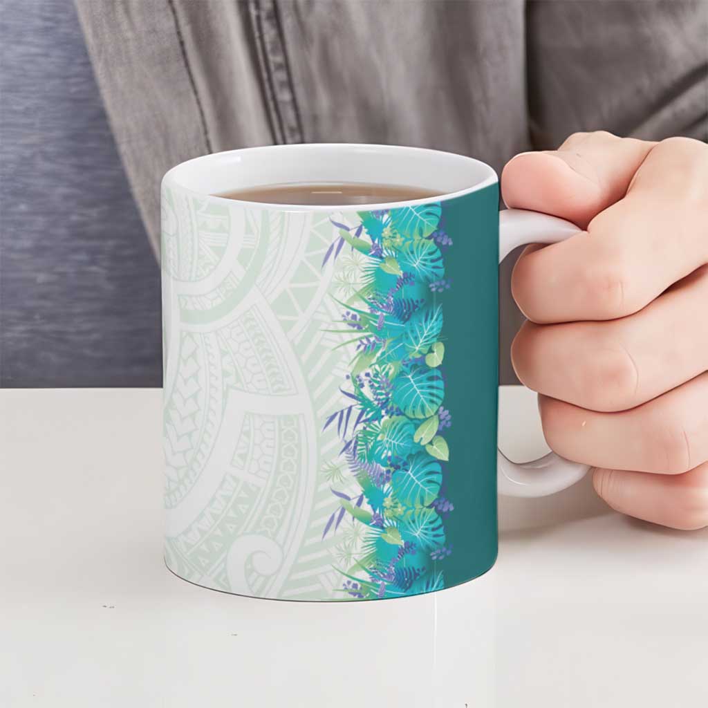 Hawaii Tropical Plant Teal Ceramic Mug Vibrant Polynesian Pattern LT01 - Polynesian Pride