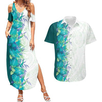 Hawaii Tropical Plant Teal Couples Matching Summer Maxi Dress and Hawaiian Shirt Vibrant Polynesian Pattern LT01 Teal - Polynesian Pride