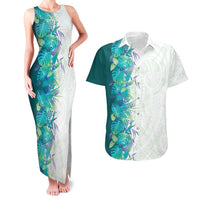 Hawaii Tropical Plant Teal Couples Matching Tank Maxi Dress and Hawaiian Shirt Vibrant Polynesian Pattern LT01 Teal - Polynesian Pride