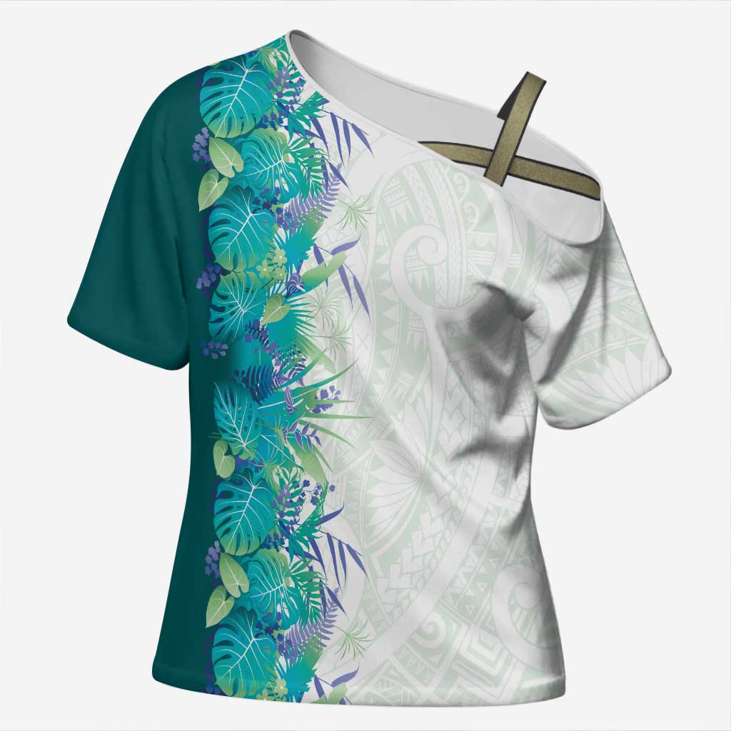 Hawaii Tropical Plant Teal Cross Shoulder Shirt Vibrant Polynesian Pattern LT01 Female Teal - Polynesian Pride