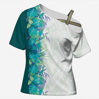 Hawaii Tropical Plant Teal Cross Shoulder Shirt Vibrant Polynesian Pattern LT01 Female Teal - Polynesian Pride