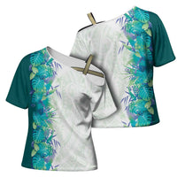 Hawaii Tropical Plant Teal Cross Shoulder Shirt Vibrant Polynesian Pattern LT01 - Polynesian Pride