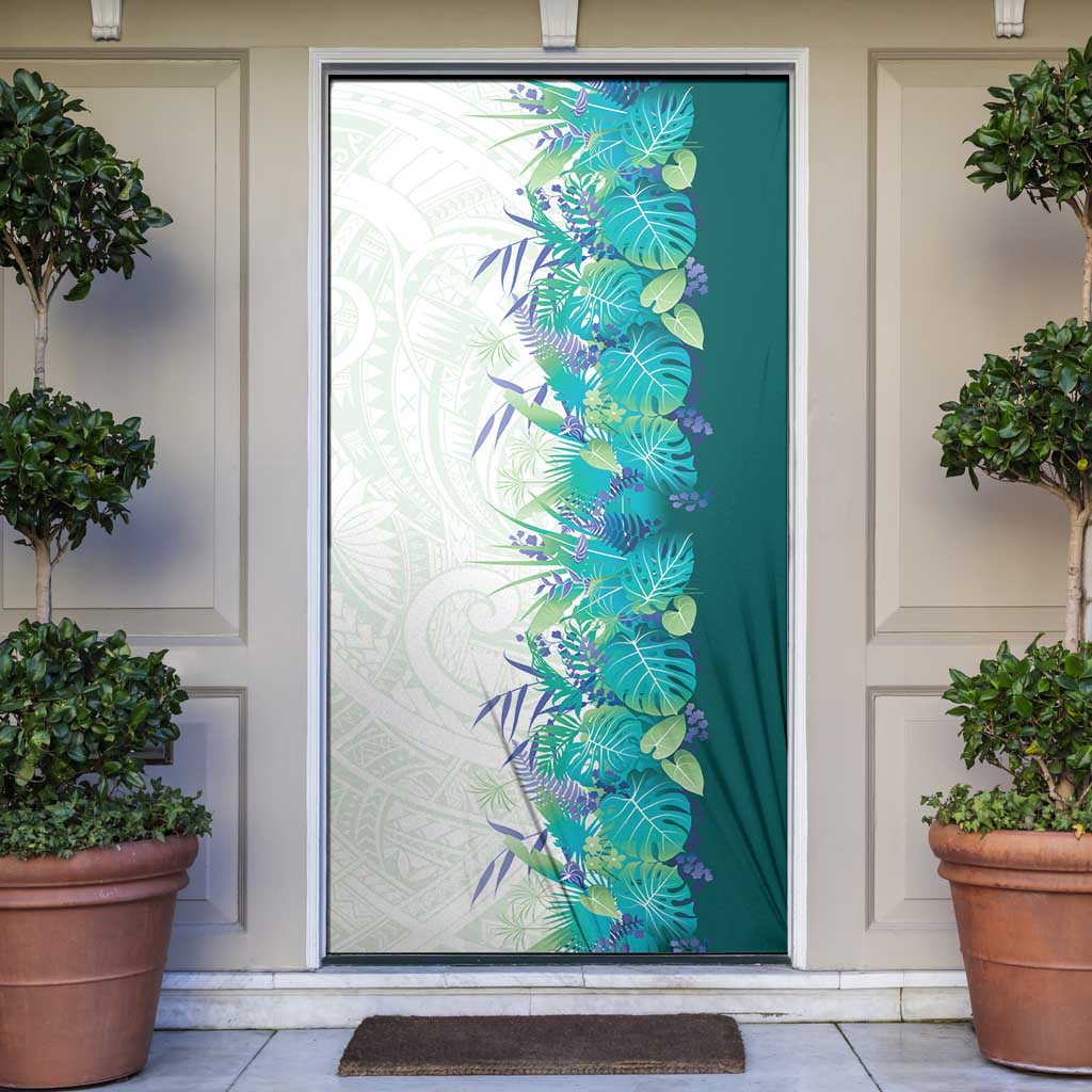 Hawaii Tropical Plant Teal Door Cover Vibrant Polynesian Pattern LT01 Teal - Polynesian Pride