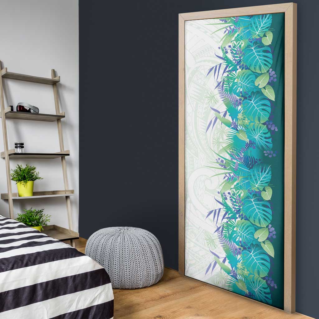 Hawaii Tropical Plant Teal Door Cover Vibrant Polynesian Pattern LT01 - Polynesian Pride
