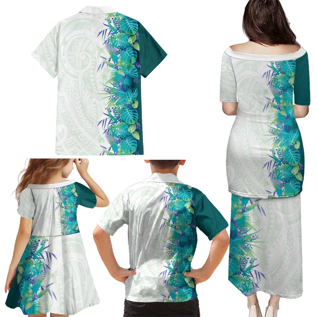 Hawaii Tropical Plant Teal Family Matching Puletasi and Hawaiian Shirt Vibrant Polynesian Pattern LT01 - Polynesian Pride