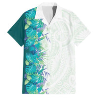 Hawaii Tropical Plant Teal Family Matching Short Sleeve Bodycon Dress and Hawaiian Shirt Vibrant Polynesian Pattern
