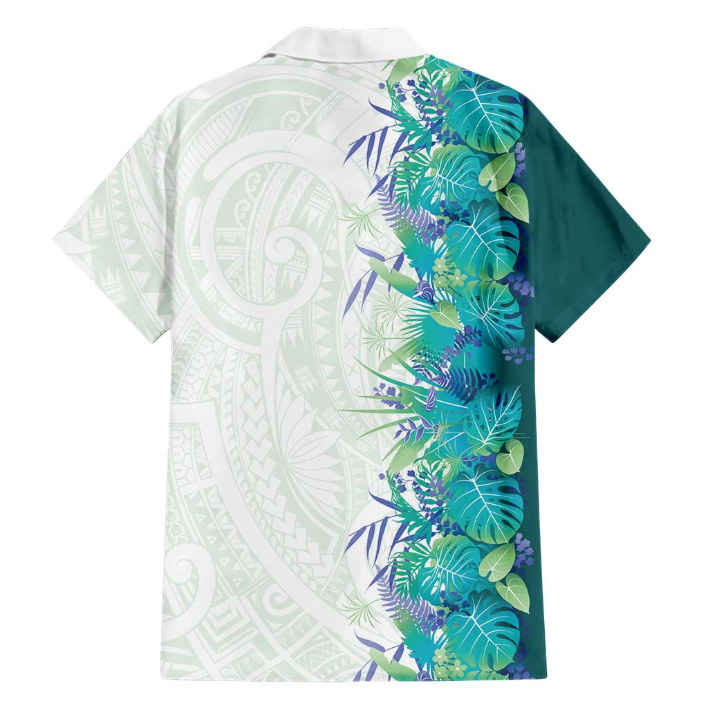 Hawaii Tropical Plant Teal Family Matching Short Sleeve Bodycon Dress and Hawaiian Shirt Vibrant Polynesian Pattern