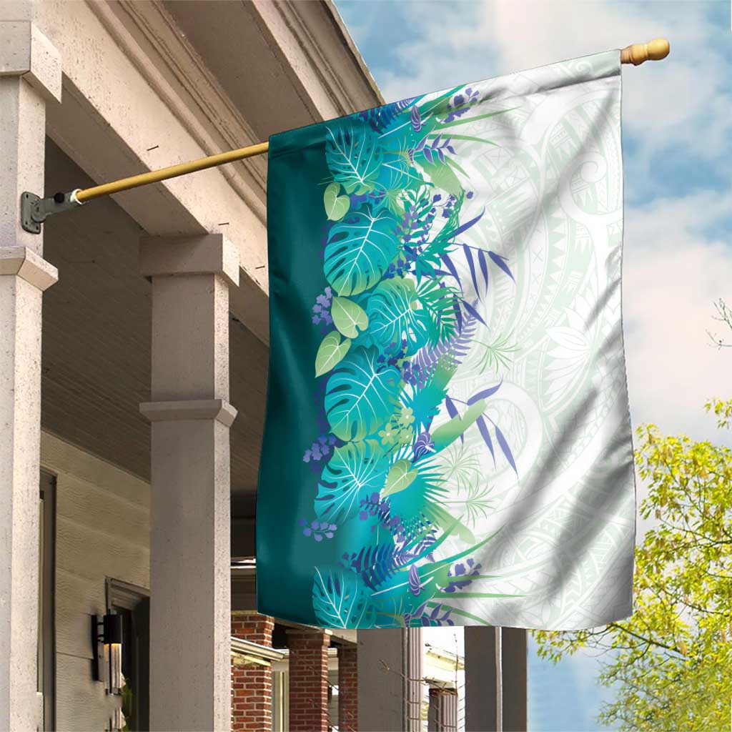 Hawaii Tropical Plant Teal Garden Flag Vibrant Polynesian Pattern