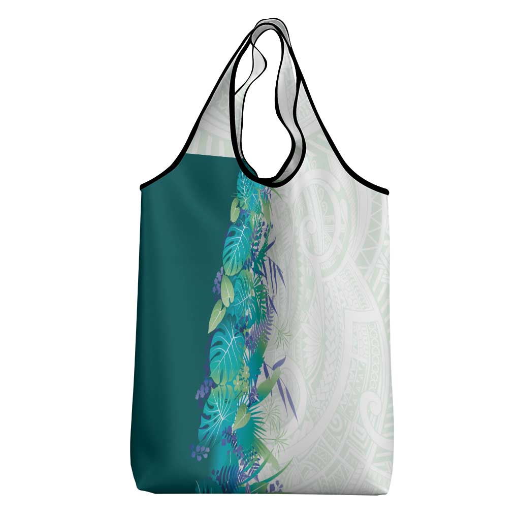 Hawaii Tropical Plant Teal Grocery Bag Vibrant Polynesian Pattern LT01 - Polynesian Pride