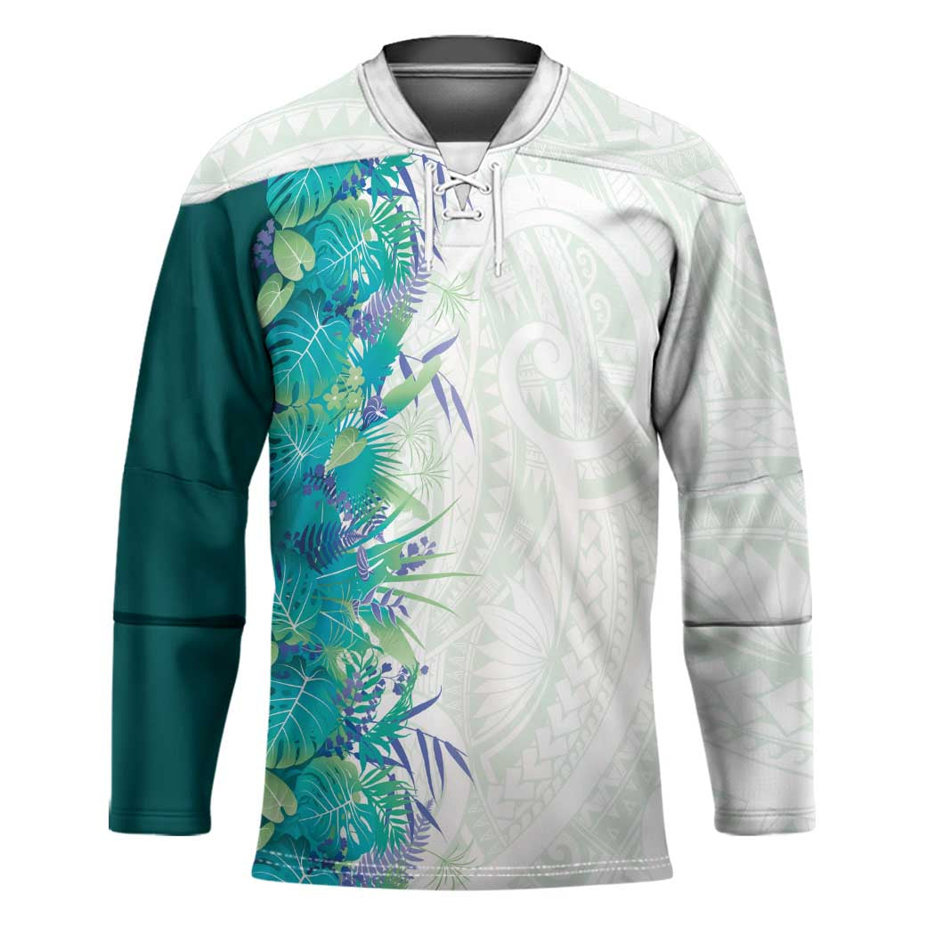 Hawaii Tropical Plant Teal Hockey Jersey Vibrant Polynesian Pattern LT01 Unisex Teal - Polynesian Pride