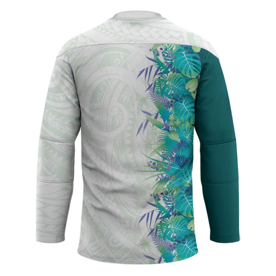Hawaii Tropical Plant Teal Hockey Jersey Vibrant Polynesian Pattern LT01 - Polynesian Pride