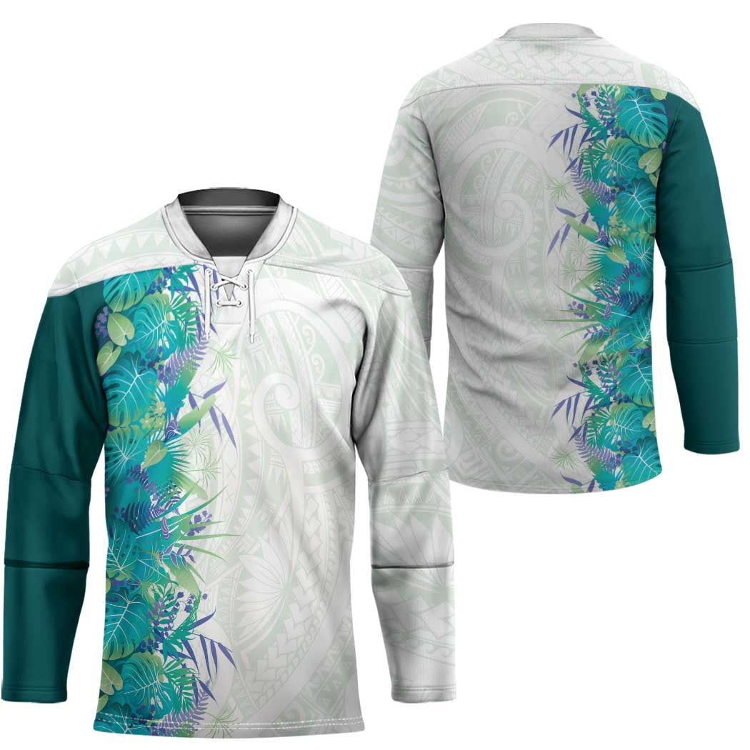 Hawaii Tropical Plant Teal Hockey Jersey Vibrant Polynesian Pattern LT01 - Polynesian Pride